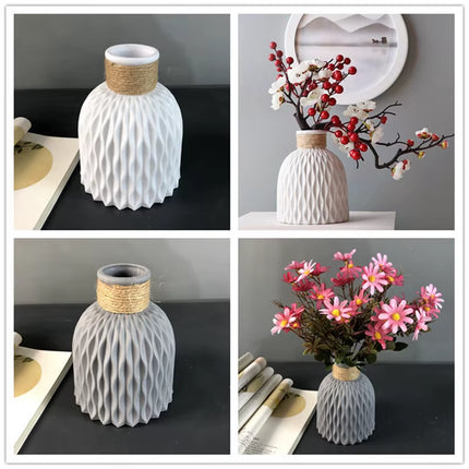 Plastic Vases Home Decor Anti-Ceramic Vases Imitation Rattan Flower Vase European Wedding Modern Decorations Unbreakable Basket